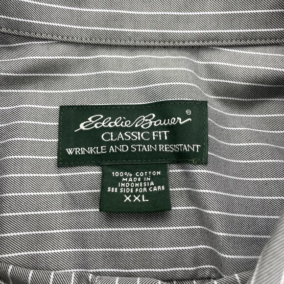 Vintage Eddie Bauer Shirt Men XXL Gray Stripes Wrinkle & Stain Resistant Classic - Picture 5 of 8